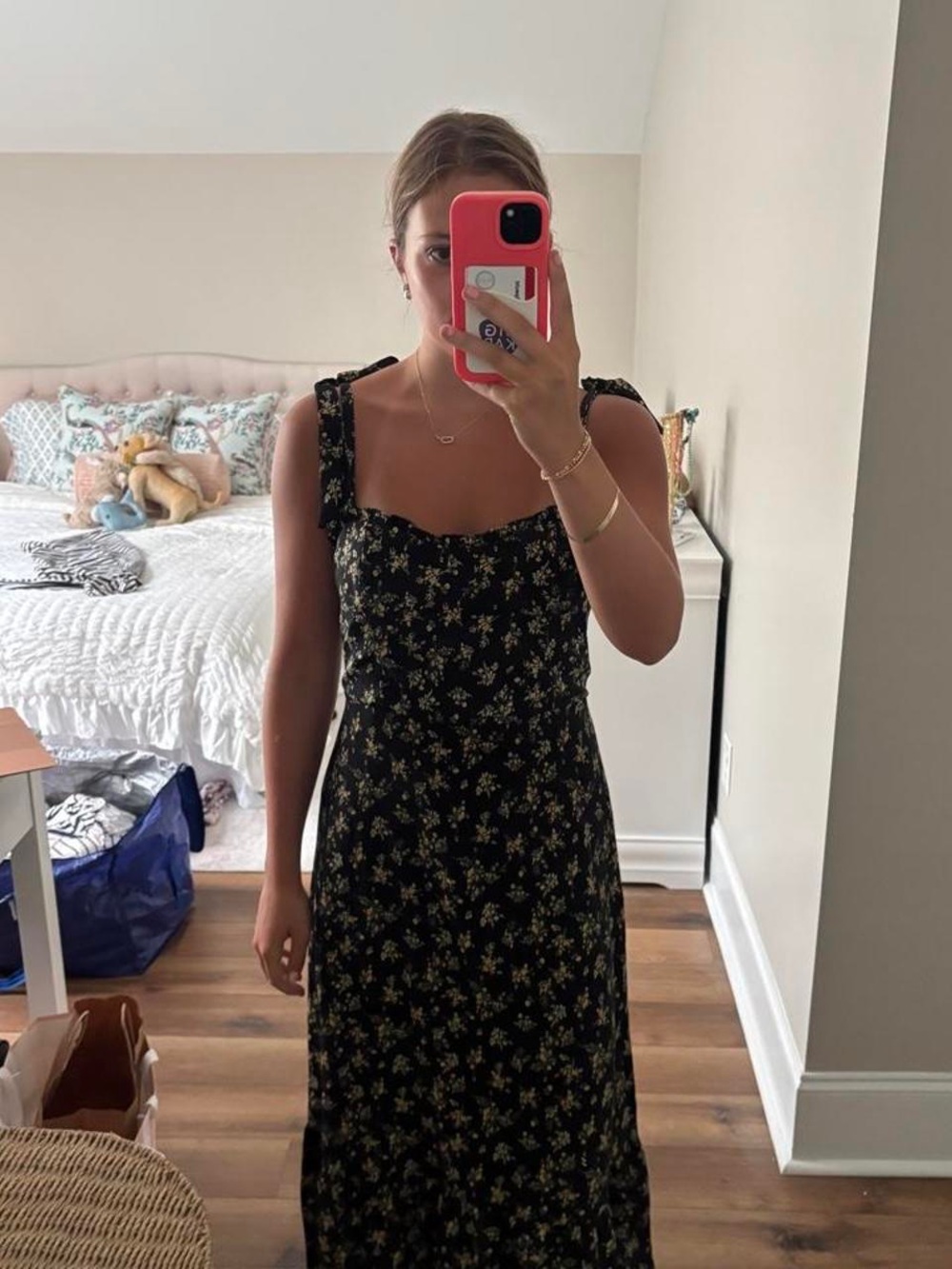Black Floral Tie-Shoulder Maxi Dress
